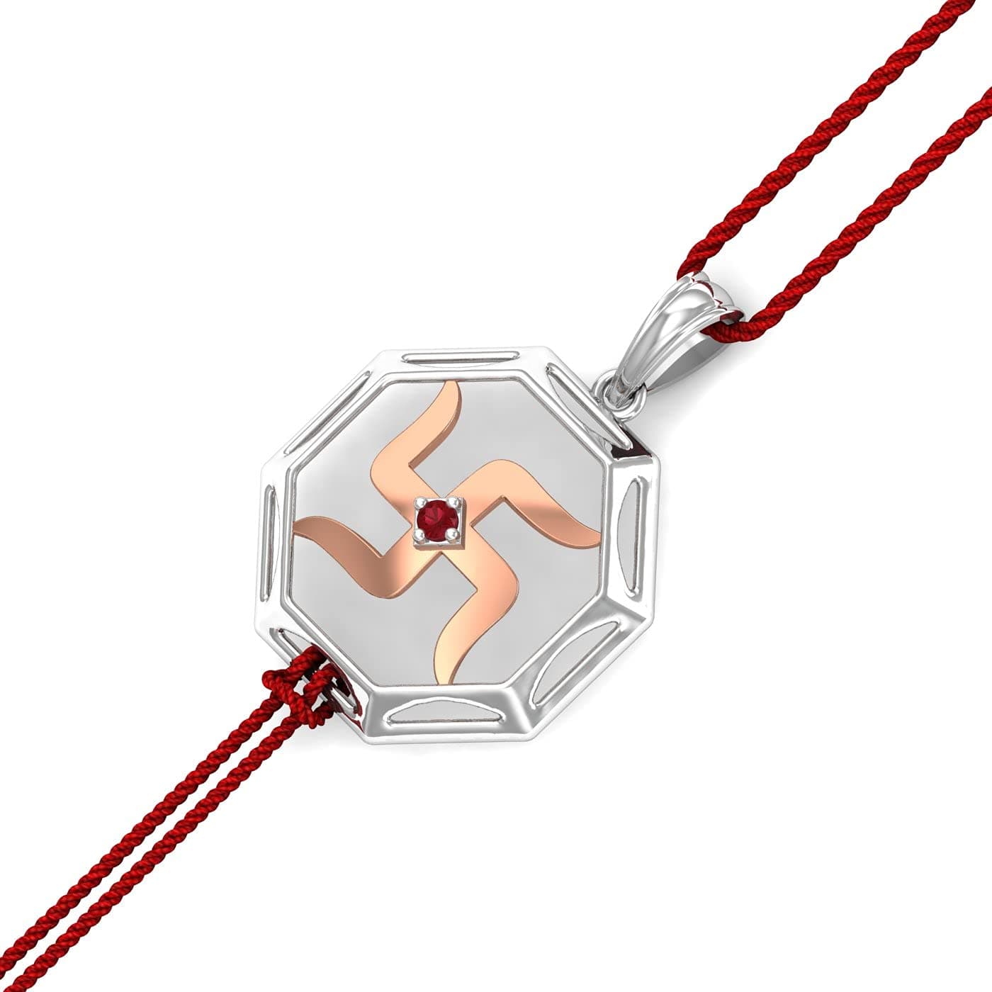 KuberBox Mens Swastik 925 Sterling Silver Rakhi Bracelet For Raksha Bandhan For Brother