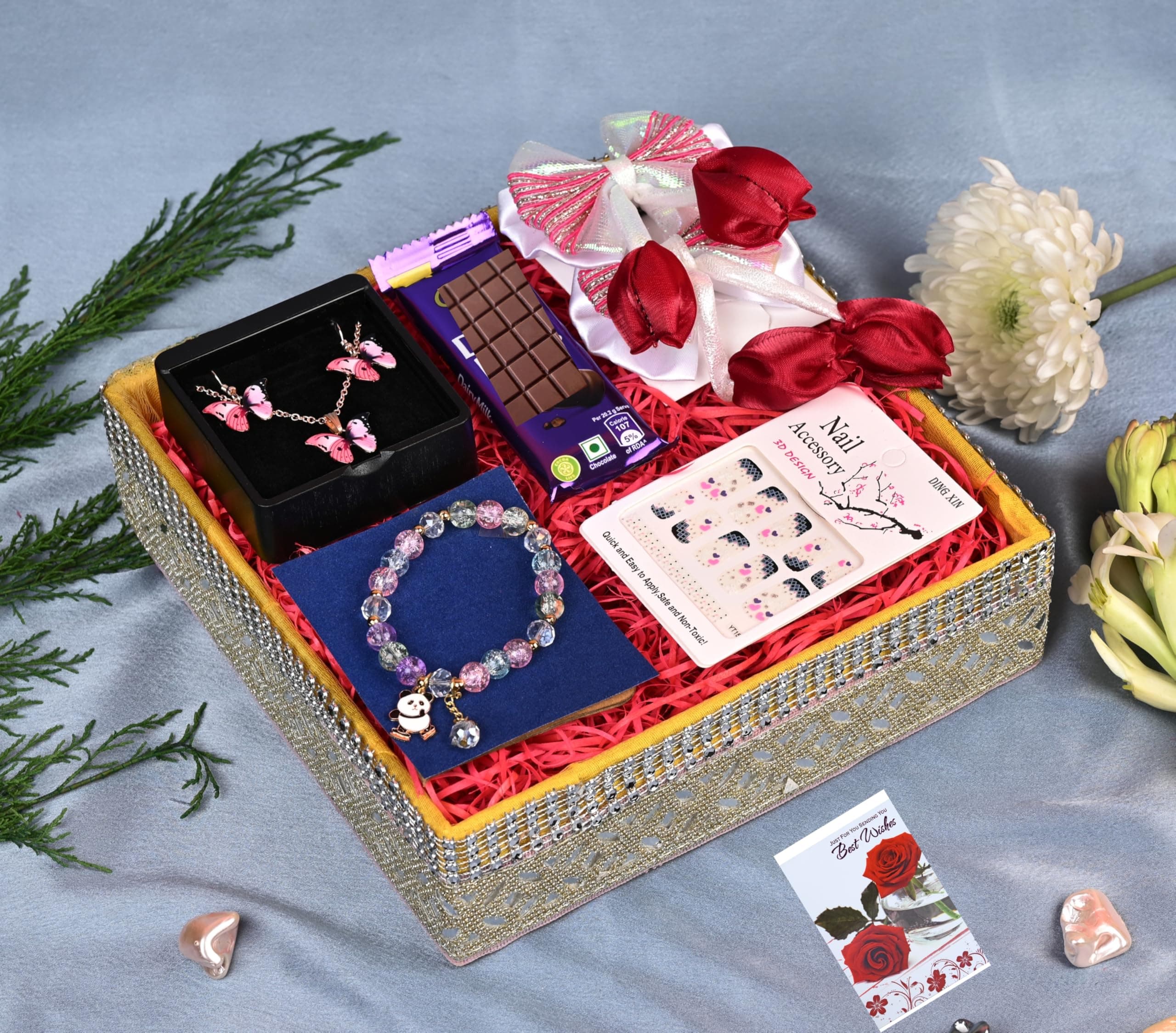 Rakhi gift hamper for sister/gift hampers for sister-Decorated hamper+Dairy