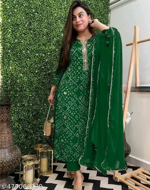 women's Printed Kurta with Trouser & Dupatta