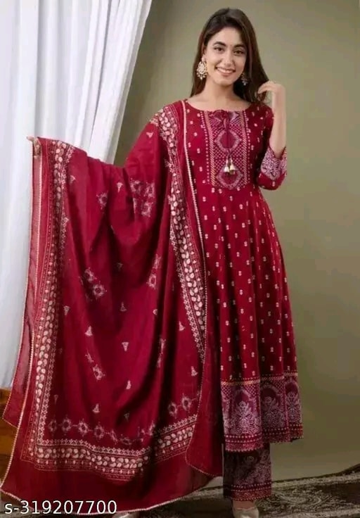 Anarkali Kurti with Pant and Dupatta Set